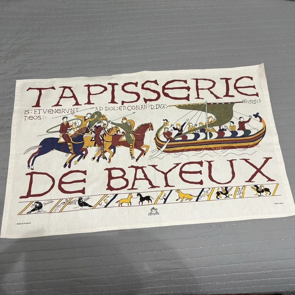 Bayeux Tapestry Tea Towel Made in England 100% Cotton Medieval Scene